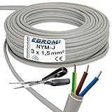 Cable de Instalación Nym-J 3x1, 5mm ² Plástico - Línea de Instalación - 5m / 5M/ 5 Metros -pvc - Gris
