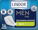 Lindor Men: Protectores para Hombres con Pérdidas de Orina, Extra, Compresas y Absorbentes para Incontinencia, 14 unidades