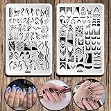Estampador De Uñas Stamping Nail Art, 2 Piezas Plantillas Uñas Decoracion Kit Manicura Francesa, Patrones De Serpiente de Remolino de rayas francesas plantillas para uñas