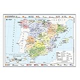 Mapa póster España impreso a doble cara Físico / Político envarillado, con colgadores y tubo 70 x 50 cm