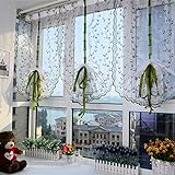 Yiyida 2 paneles florales bordados romanos persianas elevadoras de tul transparente para ventana de balcón, puerta de gasa cortina decoración del hogar, 0,8 m x 1,5 m