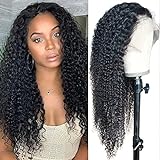 13x4 Curly Frontal Wigs Human Hair Pelucas Mujer Pelo Natural Humano Corta Pelucas Cabello Humano Rizado Peluca Color Natural Con Cabello de Bebé Para Mujer Negra de 12 Pulgadas (30 cm)