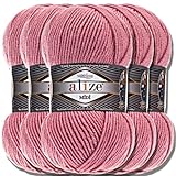 Alize Superlana Midi - 5 ovillos de 100 g de lana turca de algodón y acrílico liso para tejer, hilo para tejer, bufandas para tejer ropa (rosa, 204)